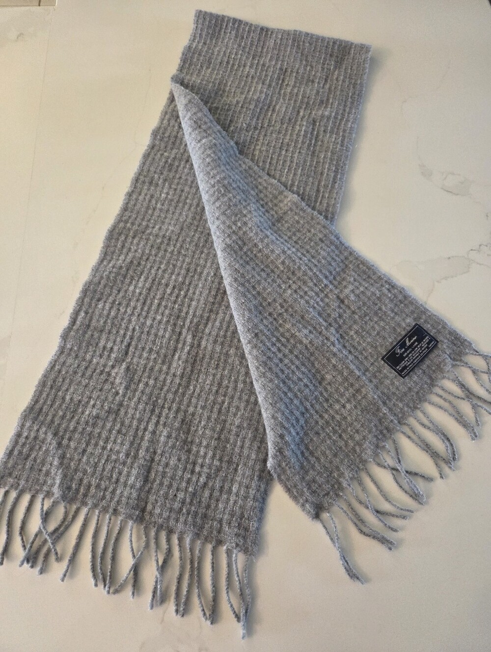 Fine Merino Made In Italy Waffle Knit Fringe Scarf